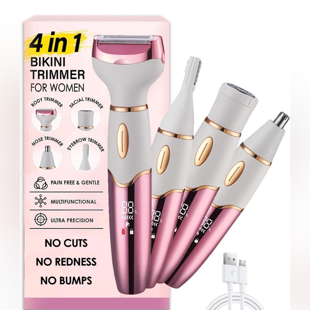 Bikini Trimmer Rechargeable Waterproof Body Face Nose Brow Groomer 4 in 1 NEW
